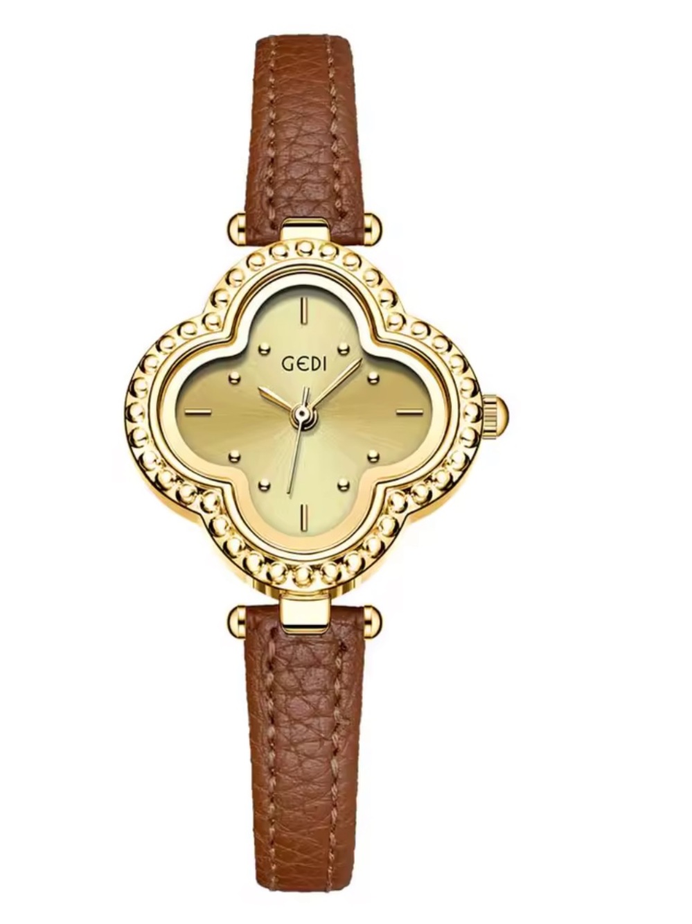 GEDI Gold Clover Dial Brown Leather Strap Women’s Watch